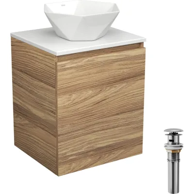 Тумба Bauedge Bau Dream Blackwood 50 с дверцей, раковина BAU Crystal 40х40, выпуск клик-клак, хром SD3092