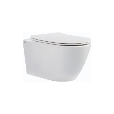 Безободковый подвесной унитаз CHARUS ESTELLA RIMLESS (горизонтальный выпуск в стену, легкосъемное сиденье с микролифтом, тип смыва: Каскадный, материал: Санфарфор) EWC700-121W