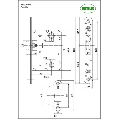 Дверная защелка Amig покрытие латунь 4000-70 LP