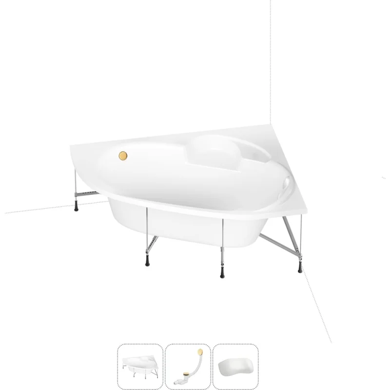 Акриловая ванна Lavinia Boho Bell Pro 20221012R в наборе 4 в 1: акриловая ванна, каркас, слив-перелив, подголовник (цвет набора золото)