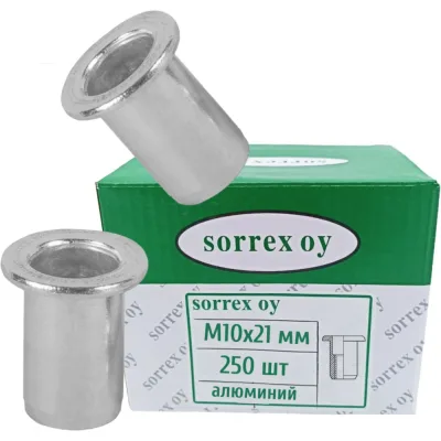 SORREX Заклепка гайка резьбовая винтовая алюминиевая удлиненная стандартный бортик М10x21 250 штук PYL M10L 250