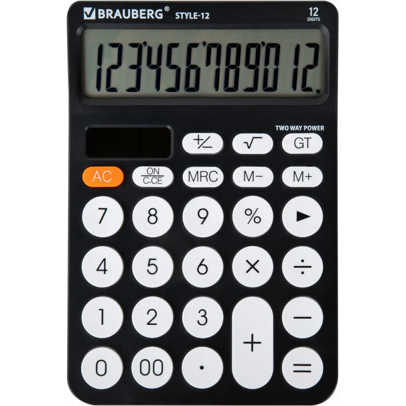 ΠΠ°Π»ΡΠΊΡΠ»ΡΡΠΎΡ Π½Π°ΡΡΠΎΠ»ΡΠ½ΡΠΉ BRAUBERG STYLE-12-BK 157Ρ
106 ΠΌΠΌ, 12 ΡΠ°Π·ΡΡΠ΄ΠΎΠ², Π΄Π²ΠΎΠΉΠ½ΠΎΠ΅ ΠΏΠΈΡΠ°Π½ΠΈΠ΅, ΡΠ΅ΡΠ½ΡΠΉ 272965