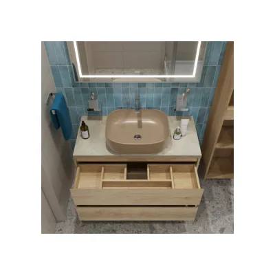 Подвесная тумба со столешницей и накладной раковиной BelBagno KRAFT 100 KRAFT100RNN-KEPMCO-1302H316-SET