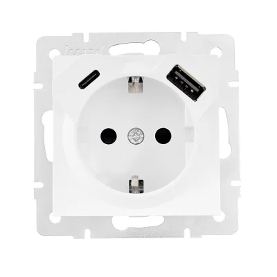 Розетка Lezard Vesna встраиваемая белая с заземлением с USB-A/ Type-C (742-0288-181TC)