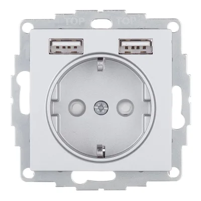 Розетка Systeme Electric AtlasDesign встраиваемая алюминий с заземлением 2хUSB-А (ATN000330)