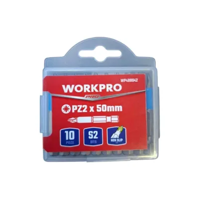 Набор ударных бит Workpro PRO IMPACT PZ2, 50мм -10шт (сталь S2, хвостовик HEX 1/4) WP408042