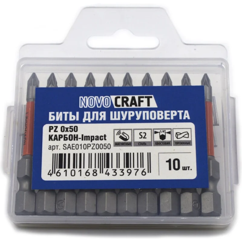 Биты для шуруповерта Novocraft PZ0, 50 Impact сталь s2, 10 шт SAE010PZ0050