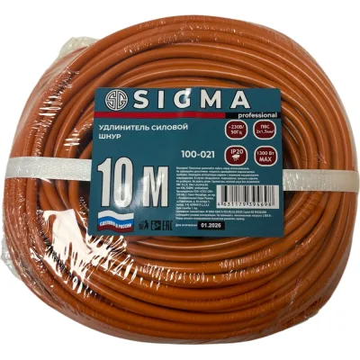 Удлинитель шнур Sigma 1 розетка без заземления (ПВС 2*0,75) 230 В / 6 А / 1300 Вт 10 метров 100016