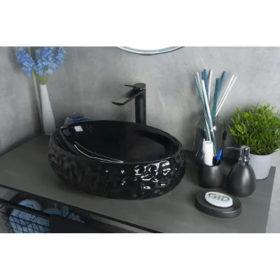 Раковина Gid 9030bf накладная, черная глянцевая, 48x34x15 52232