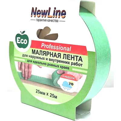 Малярная лента для наружных и внутренних работ 25 мм х 25 м, зеленая NewLine 1070