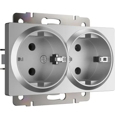 Розетка двойная Werkel встраиваемая серебряная с заземлением (a051525)