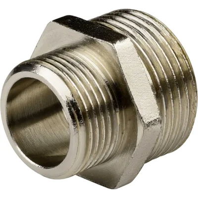 Ниппель переходной ДМЗ DN20x25 (3/4"НР х 1"НР) латунь никель (упаковка 2 шт) ДМЗ.006.20х25Н2