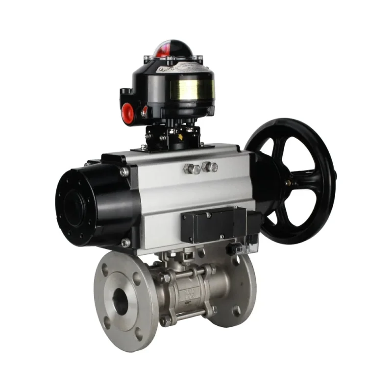 Кран шаровой DN.ru КШФПТ.304.180 Ду15 Ру40, фланцевый, PTFE, с пневмоприводом SA-052 и пневмораспределитель PND1-S2EM-52-2-T10-220VAC D160-81477