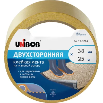 Двусторонняя клейкая лента Unibob 38ммх25м, ткань 38570