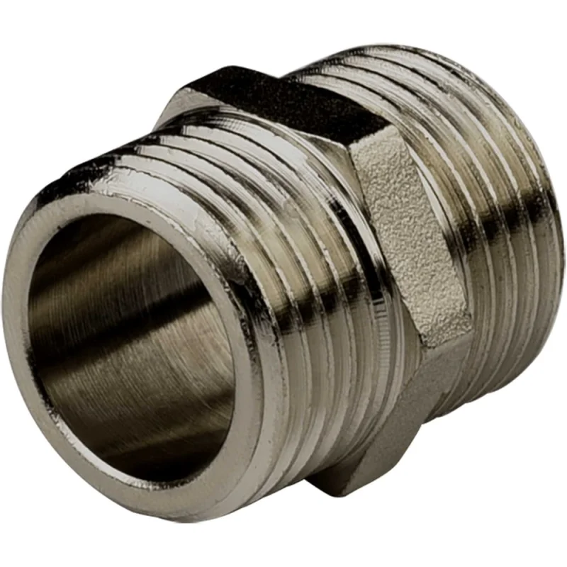 Ниппель ДМЗ DN15 (1/2") НР/НР латунь никель (упаковка 2 шт) ДМЗ.005.15Н2
