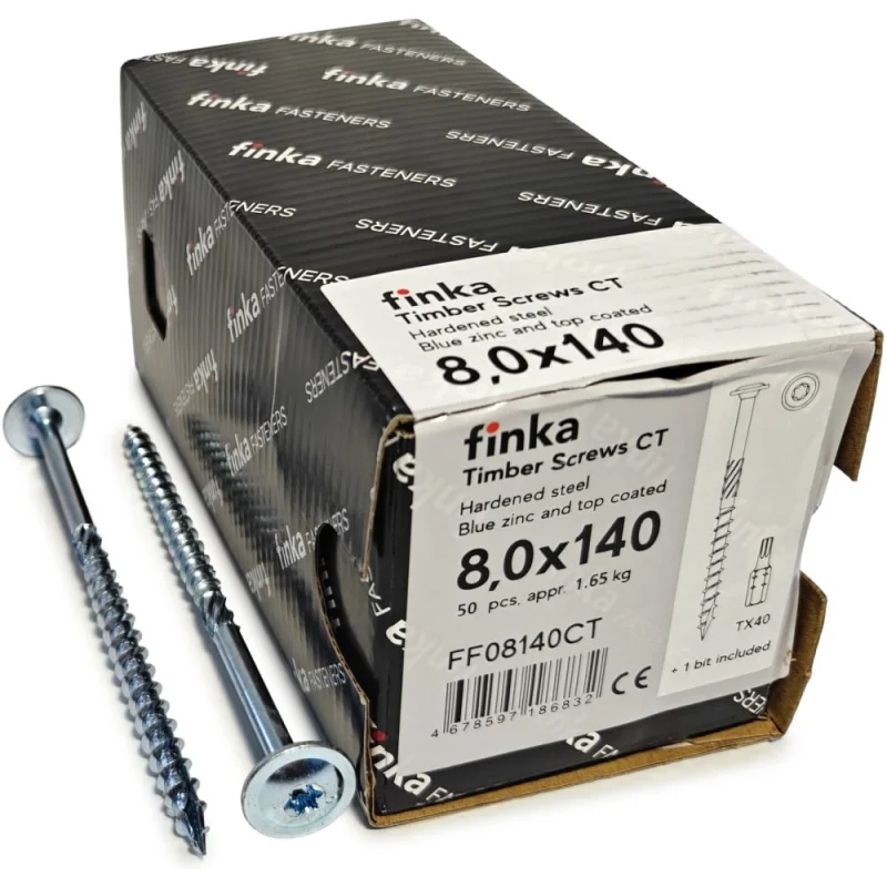 Π¨ΡΡΡΠΏΡ ΠΊΠΎΠ½ΡΡΡΡΠΊΡΠΈΠΎΠ½Π½ΡΠ΅ Finka Timber Screws CT 8,0x140 TX40 (ΠΠΎΠ»ΡΠ±ΠΎΠΉ ΡΠΈΠ½ΠΊ, ΡΠ°ΡΠ΅Π»ΠΊΠ°, 50ΡΡ) FF08140CT