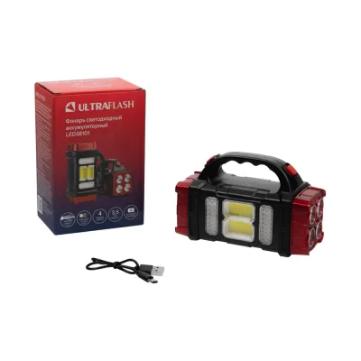 Фонарь аккумуляторный Ultraflash LED38101 черн./малин., 40LED+2COB, 4 реж., Type-C, PowerBank, пласт., кор. 15951