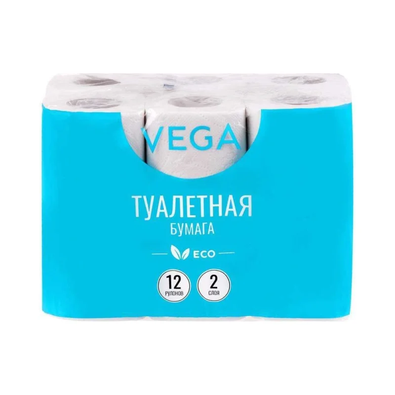 Туалетная бумага Vega Эко 2 слоя, 12 шт, 15 м, тиснение, белая 315617