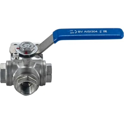 Кран шаровый трехходовой NEWKEY (L-тип) нержавеющий, AISI304 DN15 (1/2"), (CF8), PN64 NK-BTl15/4