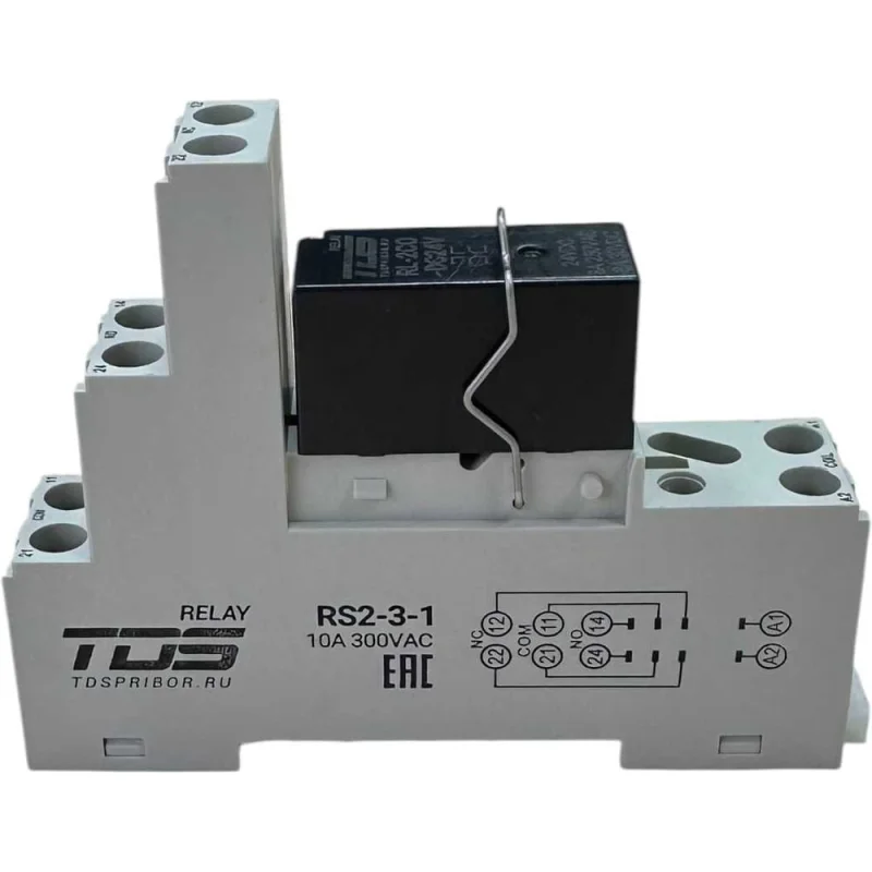 Промежуточное реле с колодкой TDS RS2-3-1, 2 перекидных контакта, DC 24В/8А TDS60960
