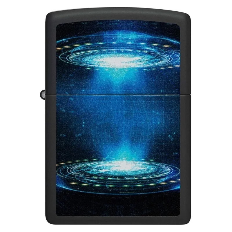 Зажигалка Zippo UFO Flame с покрытием Black Light, латунь/сталь, черная, матовая, 38x13x57 мм 48514