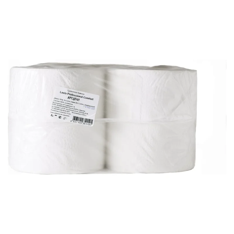 Туалетная бумага Lasla Рrofessional Comfort на втулке 2 сл. с тисн. с перф.белая Ф185 L160 ЦП-01