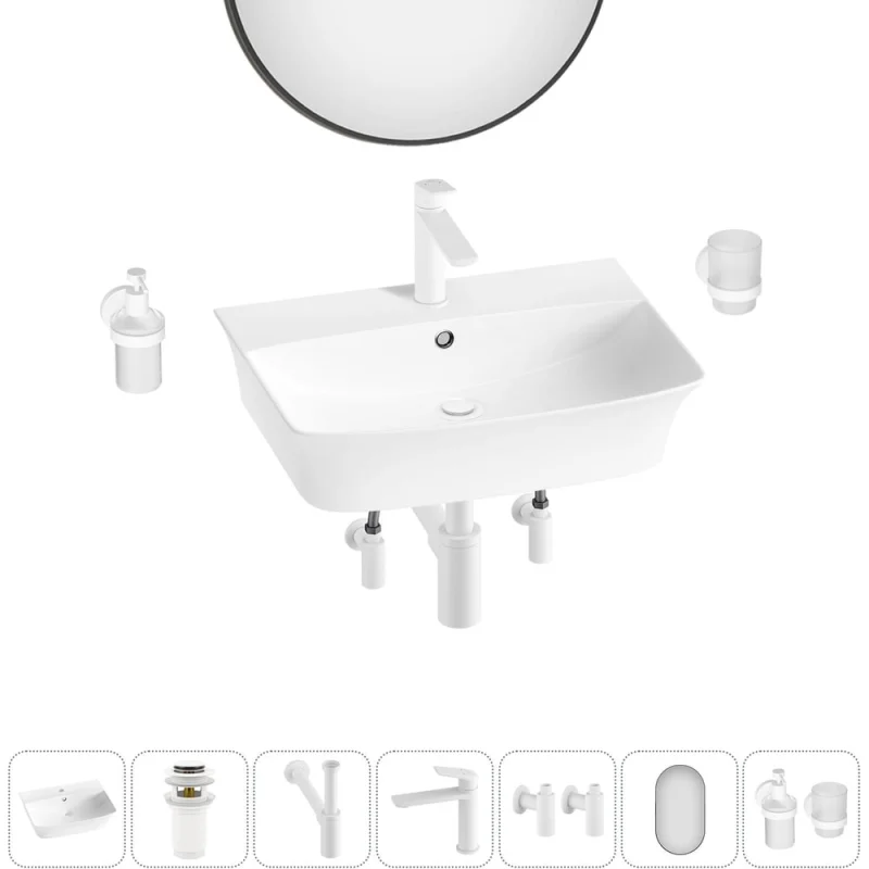 Комплект Wellsee 7 в 1 Lavinia Boho Bathroom Sink накладная/подвесная раковина 55x42 см 20219982R