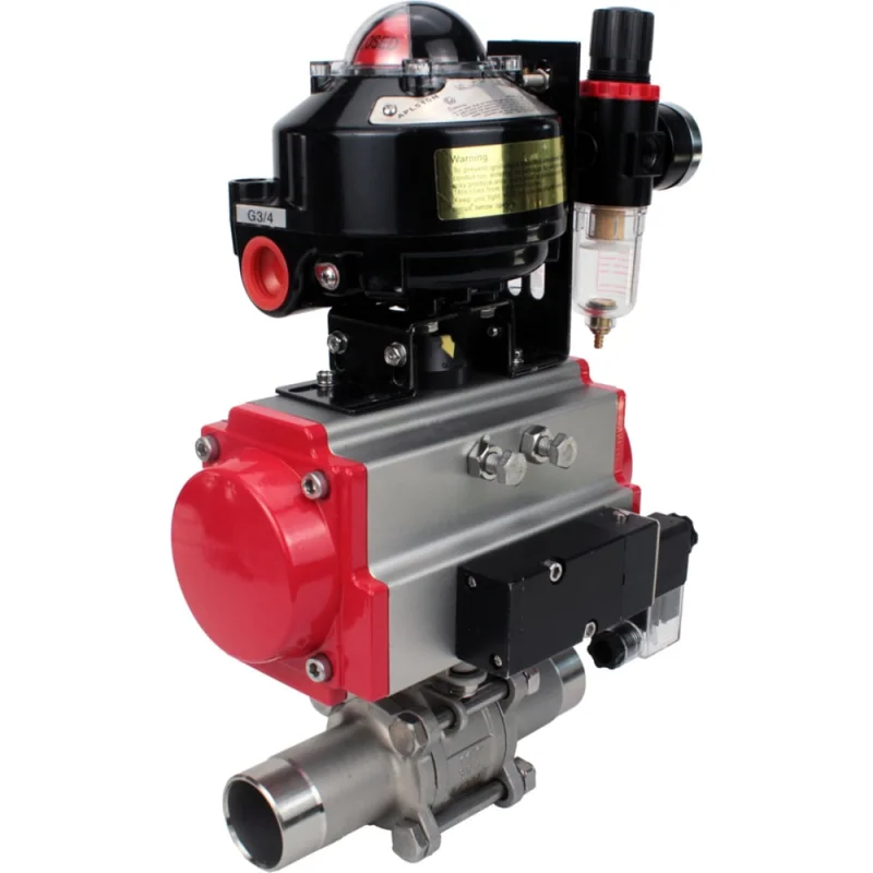 Кран шаровой DN.ru 304-304-PTFE-W-ISO-H Ду10 Ру63 пневмопривод DA-052, пневмораспределитель 220VAC, БКВ LSB-510, БПВ D160-53756