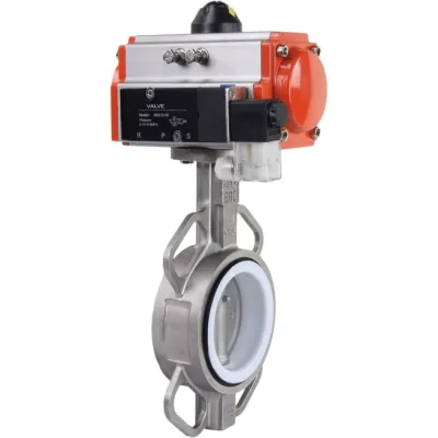Затвор DN.ru 316L-316L-PTFE Ду50 Ру16, с пневмоприводом DA-083, пневмораспределитель PND1-T10-220VAC NAMUR D050-116506
