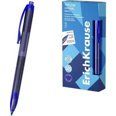 Ручка-роллер автоматическая ОФИСМАГ ERICH KRAUSE TipFlow Stick Matic Original, синяя, 12 шт., линия 0,4мм, 63700 144580