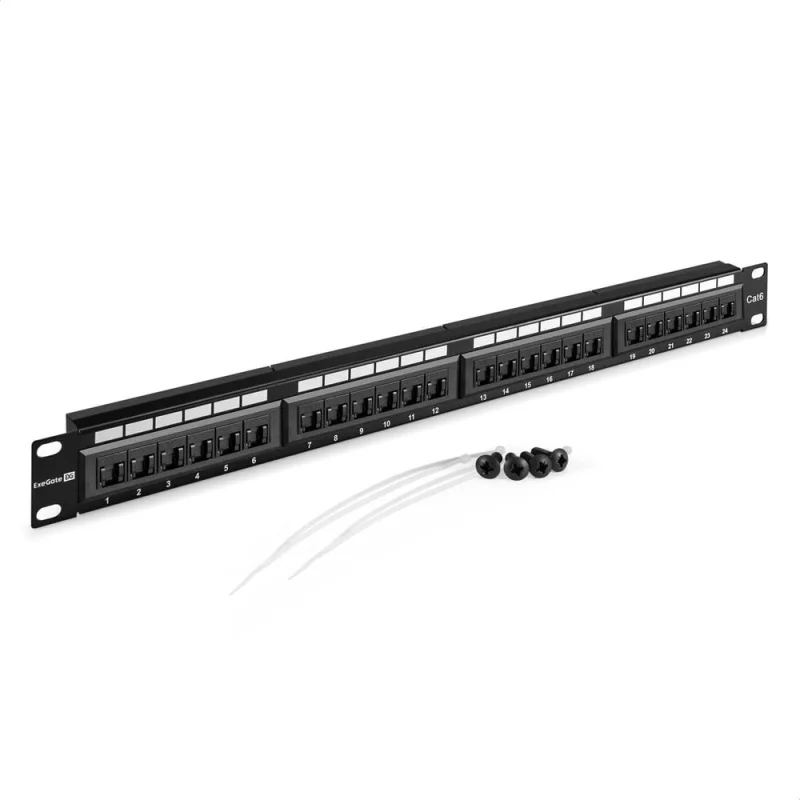 Патч-панель ExeGate EPP3-19-24-8P8C-C6-110D-C 19", UTP, 24 port, cat.6, KRONE 110 dual IDC, 1U, RoHS, с кабельным органайзером и защитными шторками, Black 297317