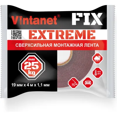 Лента акриловая VINTANET CLEAR FIX, прозрачная, 15 мм x 4 м (РОЗ упаковка 1 рул/уп) FIXCLE15X4
