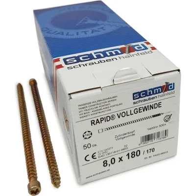 Шурупы Simpson Schmid Rapid FT CL 8.0x180/170, TX40, желтый цинк, полная резьба, цилиндр, 50 шт. 1131740801800001
