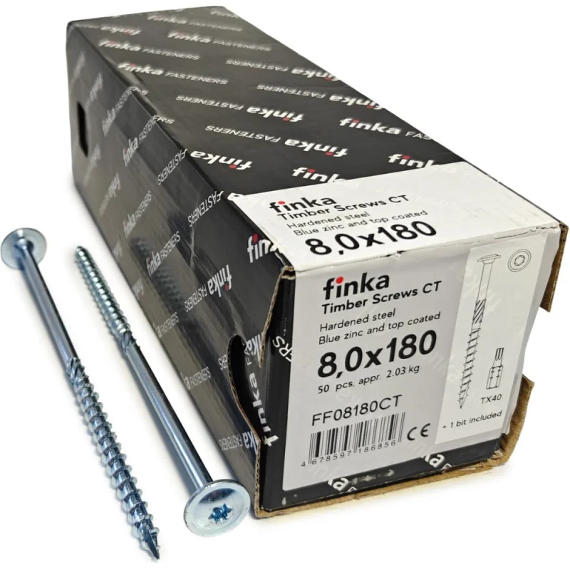 Шурупы конструкционные Finka Timber Screws CT 8,0x180 TX40 (Голубой цинк, тарелка, 50шт) FF08180CT