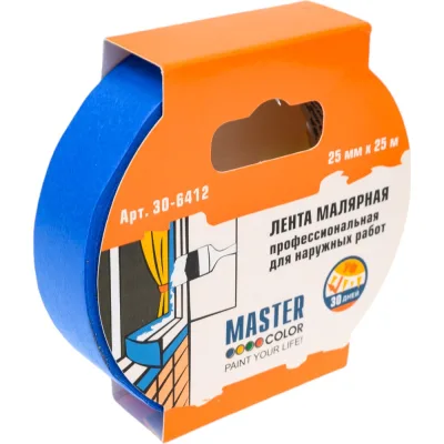 Малярная лента MASTER COLOR синяя, для наружных работ, 25 мм x 25 м 30-6412