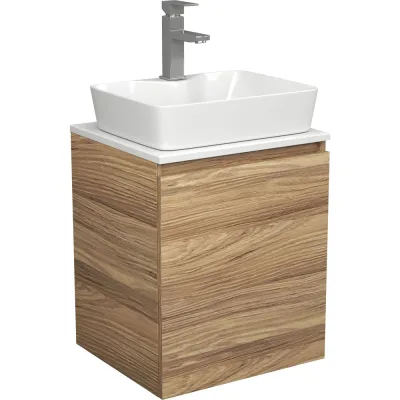 Тумба Bauedge Bau Dream Blackwood 50 с дверцей, раковина BAU Cerama 48х37 белая, смеситель Hotel Still, нерж. сталь SD3166
