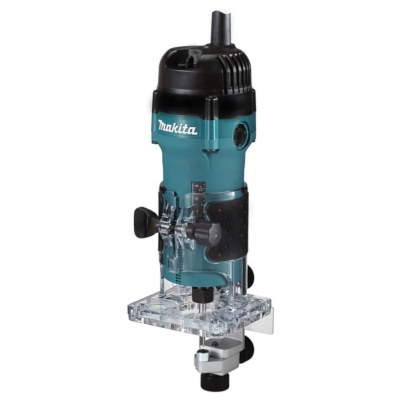 Фрезер кромочный Makita 530Вт, 35000 об\м, цанга-6мм, глубина 42мм, антирестарт,1.4кг,кор M3702B