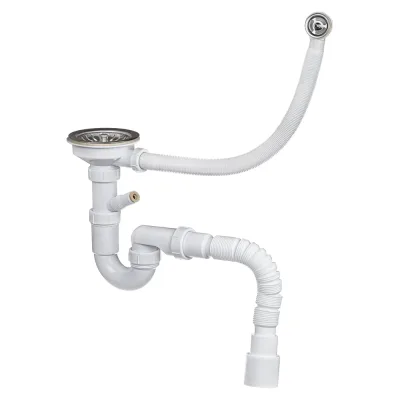 Сифон для кухонной мойки MasterProf 2 в 1, 3.1/2"х40, для раковины на кухню, с переливом и гибким соединением 40х40/50 ИС.110683