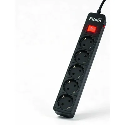 Сетевой фильтр Filum FL-SP5-3.0M-BL черный, 2200 Вт., 5 розеток, шнур 3.0 м., 00-01254069