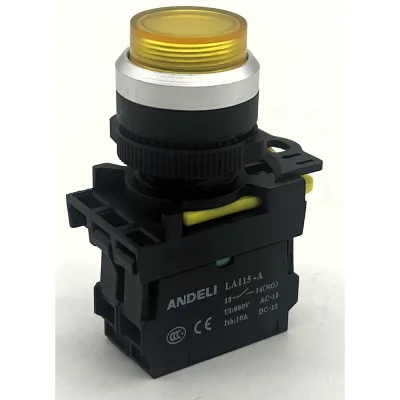 Кнопка ANDELI LA115-A5-10GND/5 1НО желтый AC220V (LED) ADL10-268