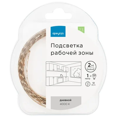 Лента светодиодная Apeyron 4000К 12 Вт/м 12 В IP20 SMD 2835 2 м (73ПРЗ)