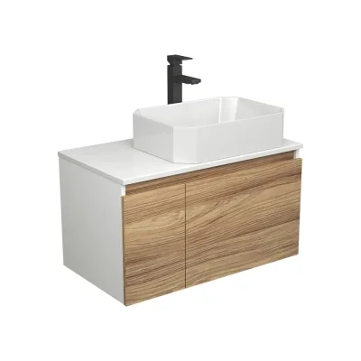 Комплект для ванной Bauedge 3 предмета (тумба подвесная Bau Blackwood 80 + раковина BAU Hotel 51x37, смеситель высокий Hotel Black, черный) BD2556