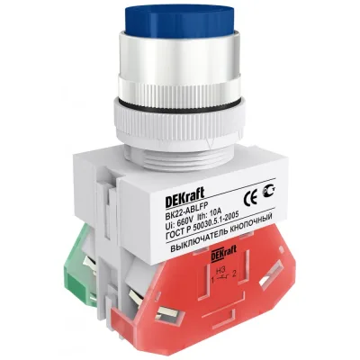 Выключатель кнопочный ВК-22 10 А IP54 синий Dekraft 25022DEK