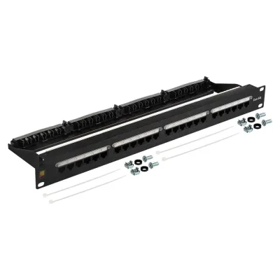 Патч-панель неэкранированная LANMASTER 19", 24 порта RJ45, кат.6A, 1U, с задним органайзером с фиксаторами кабеля LAN-PPN24U6A