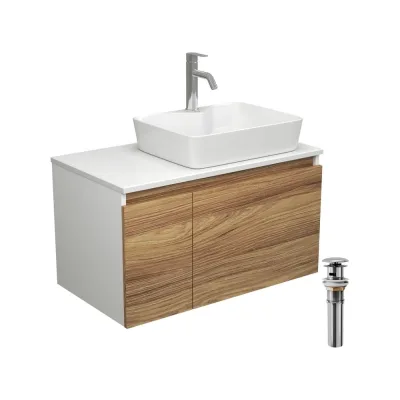 Комплект для ванной Bauedge 4 предмета (тумба Bau Dream 80 + раковина BAU 48x37, с отв. под смеситель + смеситель Dream, выпуск клик-клак, хром) BD1902