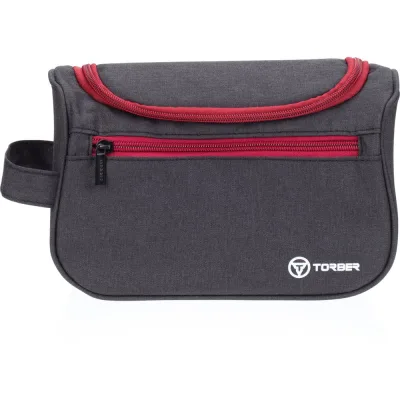Дорожный несессер Torber чёрный/бордовый, полиэстер 300D, 24x16x9 см T055-BRD