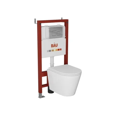 Комплект Bauedge BAU 6 в 1: инсталляция BAU PRO, унитаз подвесной торнадо Bau Nimb Hurricane-2, сиденье дюропласт микролифт, кнопка смыва BAU Soul, хром Q111300-BK0001-HQ2-Q00016