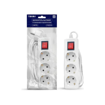 Удлинитель TOKOV ELECTRIC 3x2м с заземл. с выкл. 16а 3x1 TKE-C01-BU3-2-1-ZV