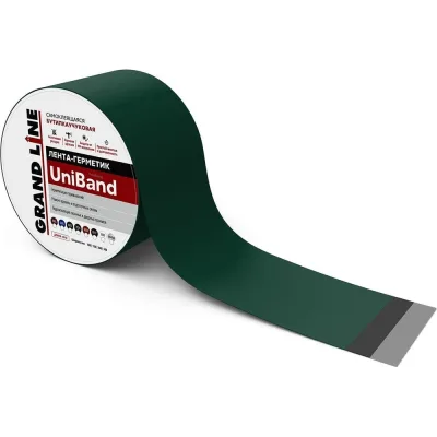 Герметизирующая лента Grand Line Uniband самоклеящаяся, ral 6005, зеленая, 10 м, 10 см 461683