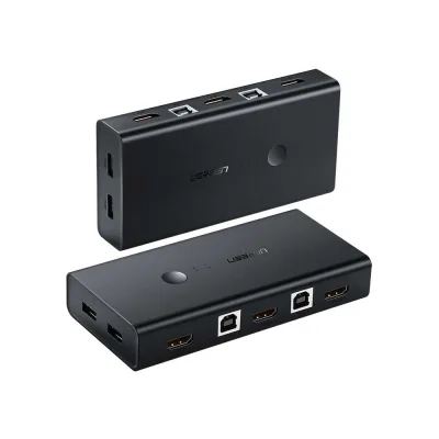 Переключатель UGREEN CM200 50744 HDMI Switch Box 2 In 1 Out KVM Switching, черный 50744_